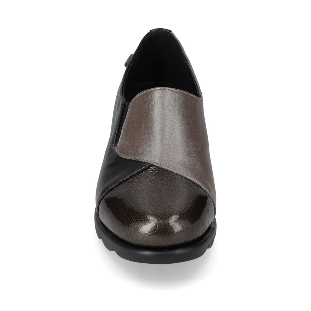 VALLEVERDE VS10304AE Mocassini Casual Donna Pelle Vernice Grigio Tacco Zeppa 4Cm Suola Gomma